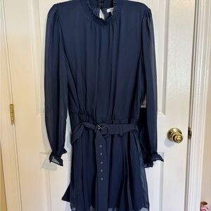 Nine West Dark Blue Long Sleeve Dress with Belt